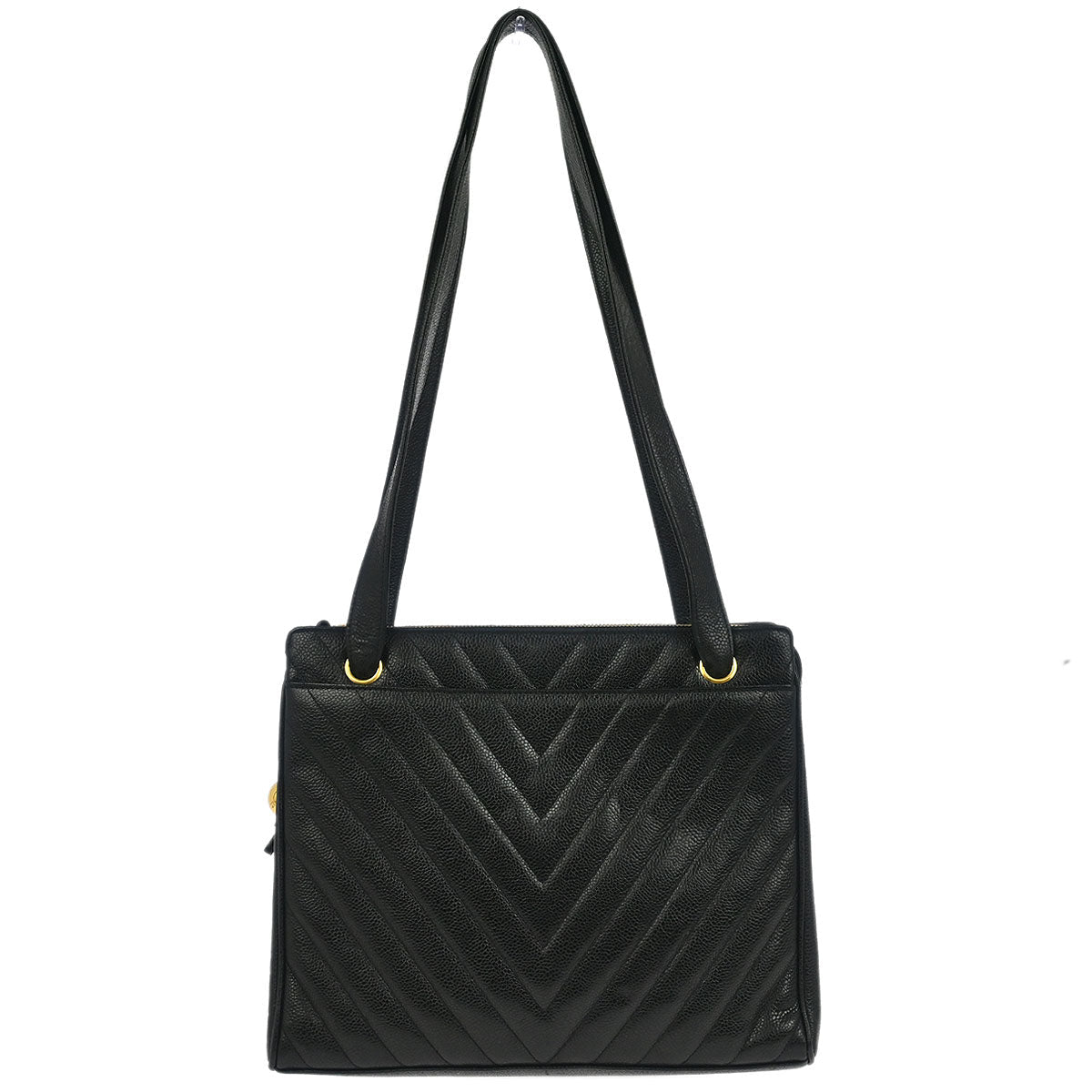 Chanel Black Calfskin Chevron Shoulder Bag