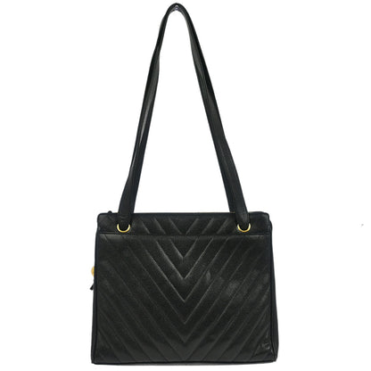 Chanel Black Calfskin Chevron Shoulder Bag