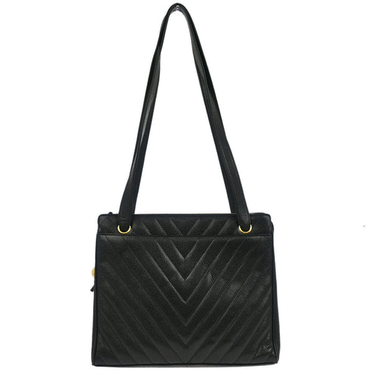 Chanel Black Calfskin Chevron Shoulder Bag