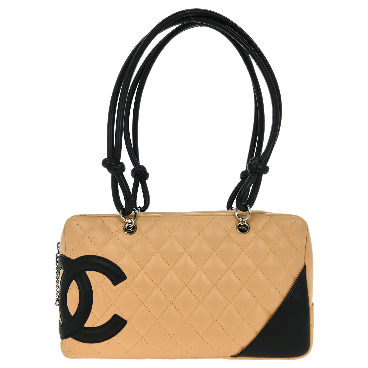 Chanel Beige Black Calfskin Cambon Ligne Bowling Bag
