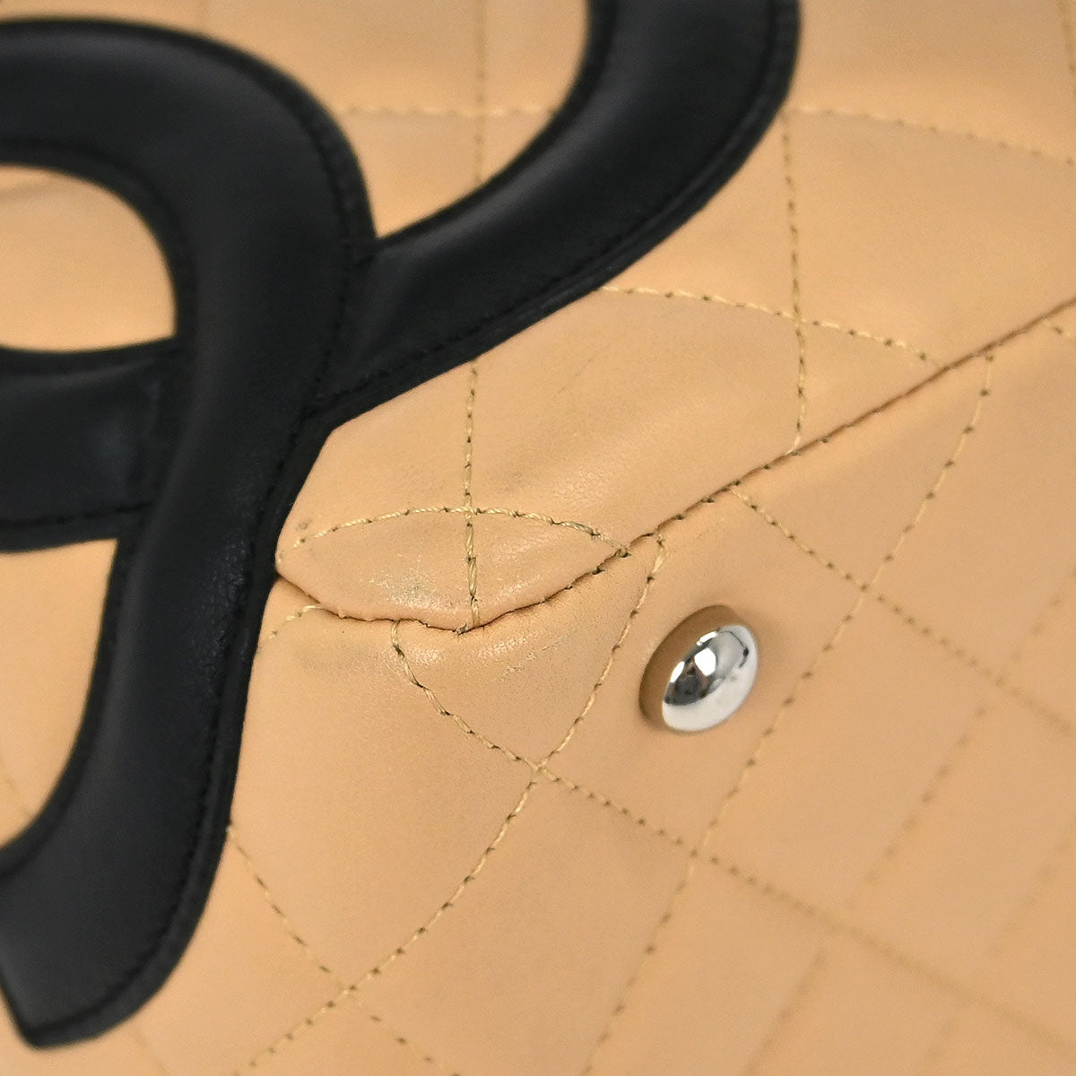 Chanel Beige Black Calfskin Cambon Ligne Bowling Bag