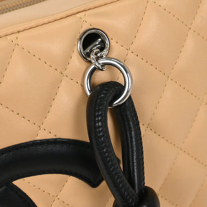 Chanel Beige Black Calfskin Cambon Ligne Bowling Bag