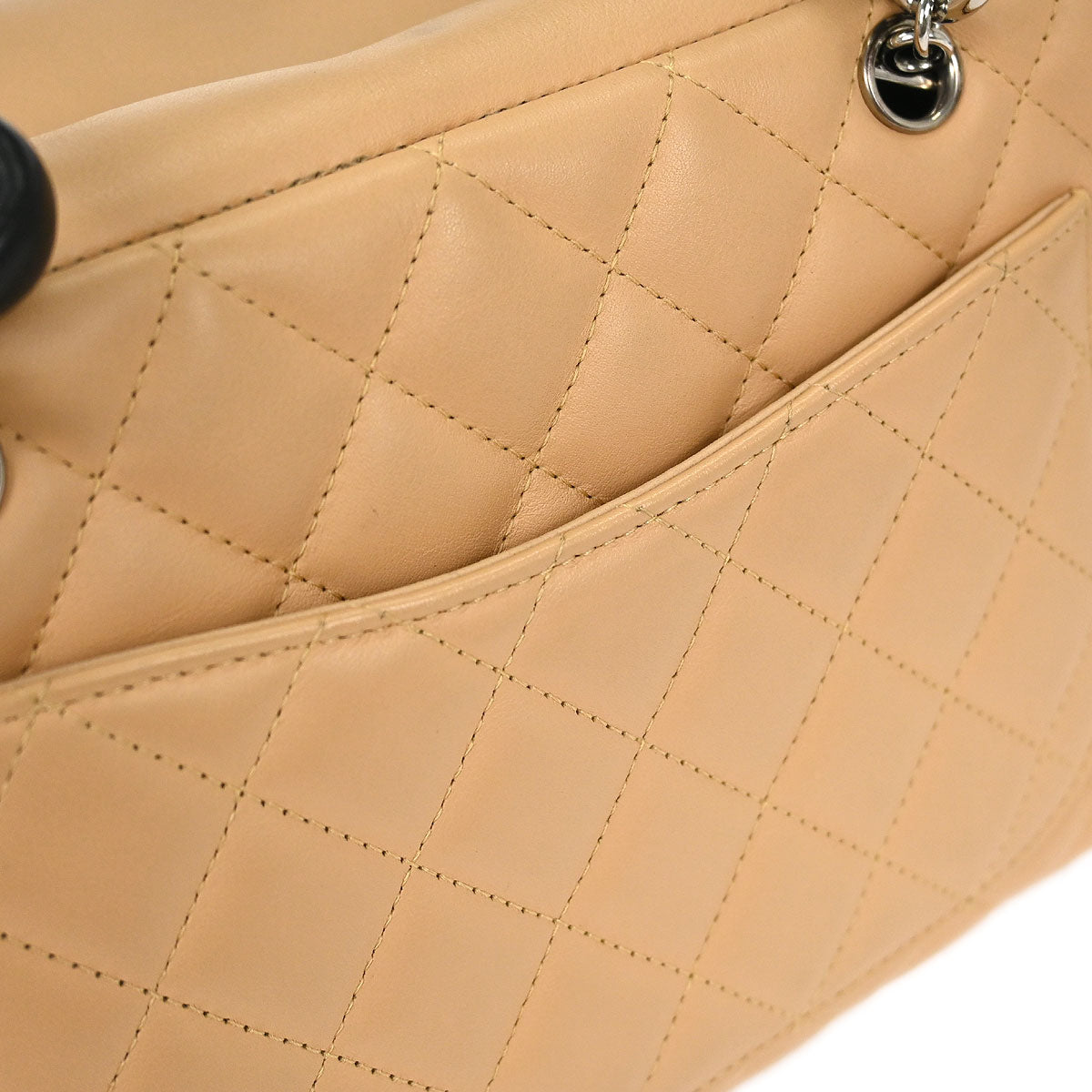 Chanel Beige Black Calfskin Cambon Ligne Bowling Bag