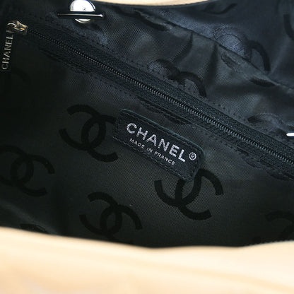Chanel Beige Black Calfskin Cambon Ligne Bowling Bag