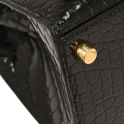 Hermes * Black Alligator Kelly 28 Sellier 2way Shoulder Handbag