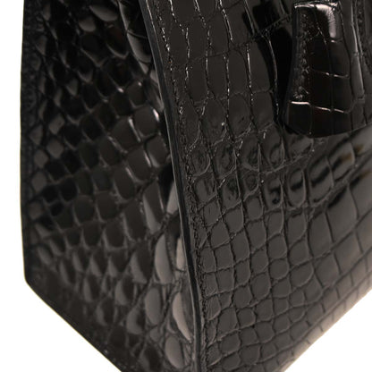 Hermes * Black Alligator Kelly 28 Sellier 2way Shoulder Handbag