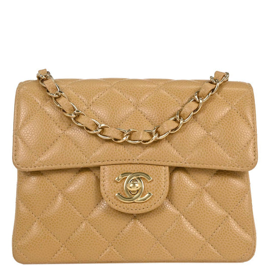 Chanel Beige Caviar Mini Classic Square Flap Shoulder Bag