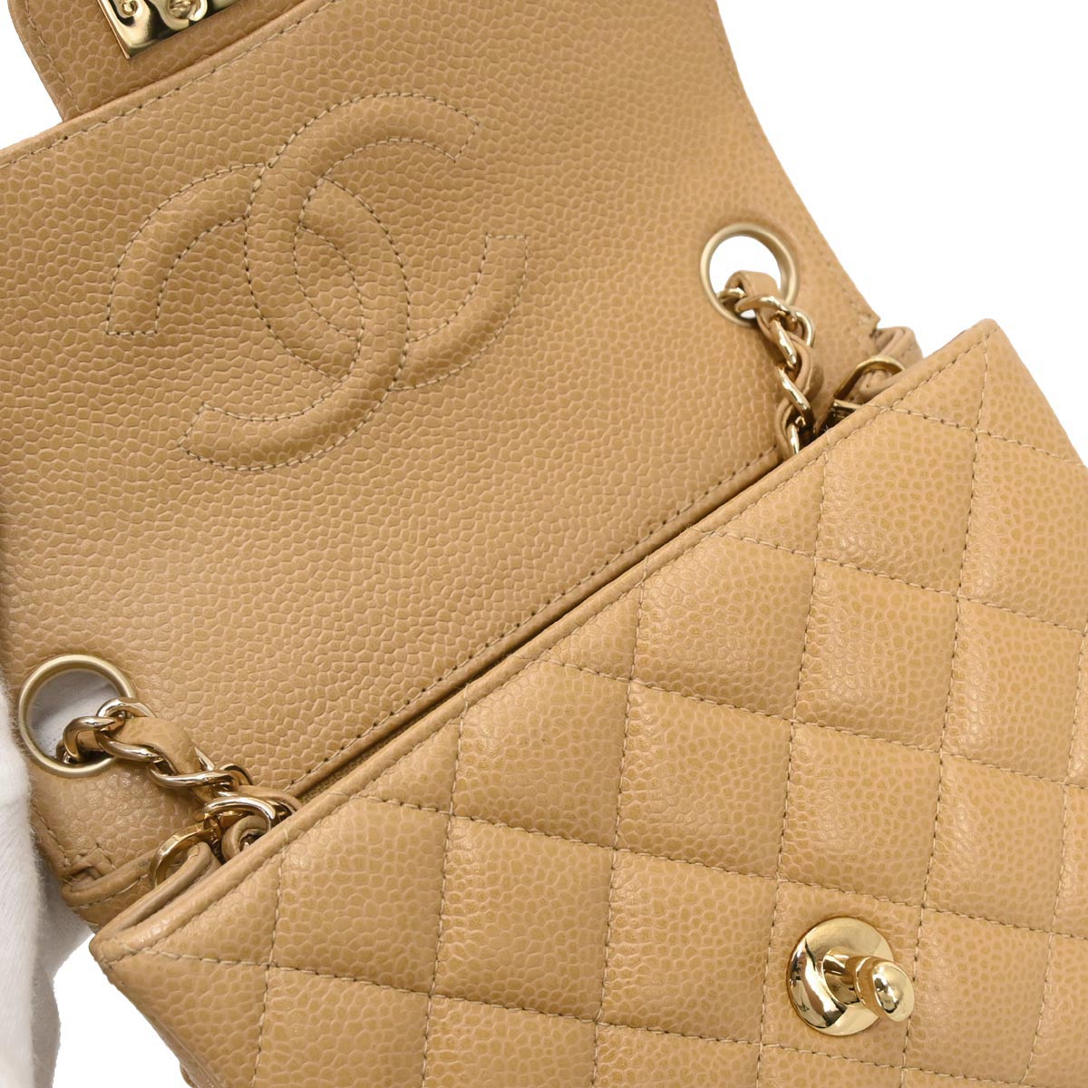 Chanel Beige Caviar Mini Classic Square Flap Shoulder Bag