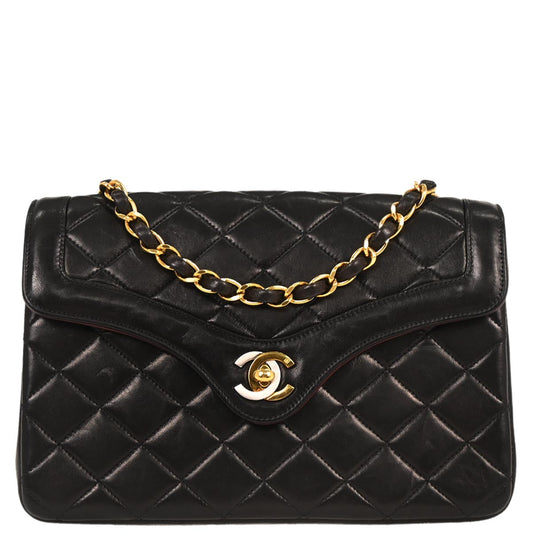 Chanel Black Lambskin Paris Shoulder Bag
