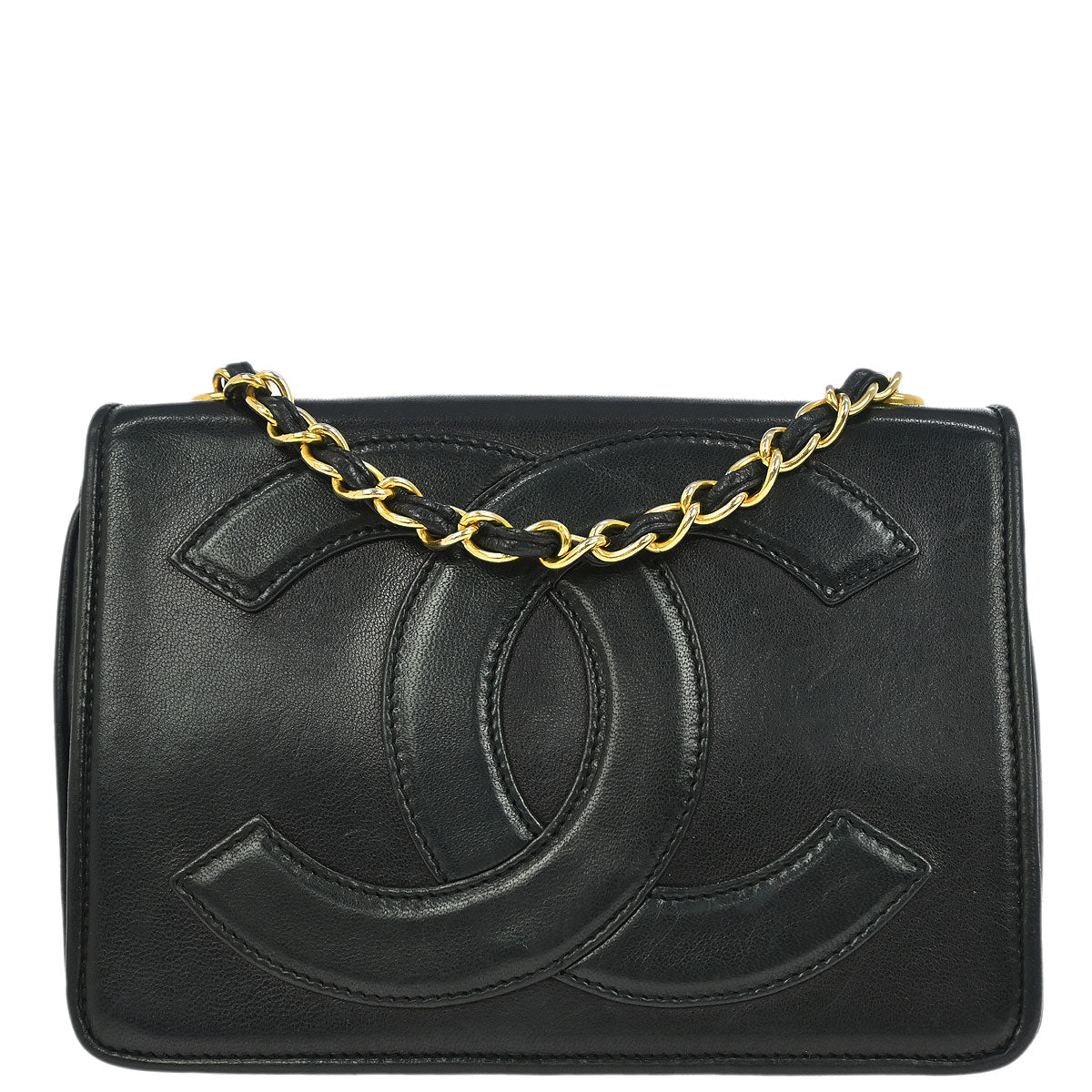 Chanel 1986-1988 Black Lambskin Full Flap Shoulder Bag