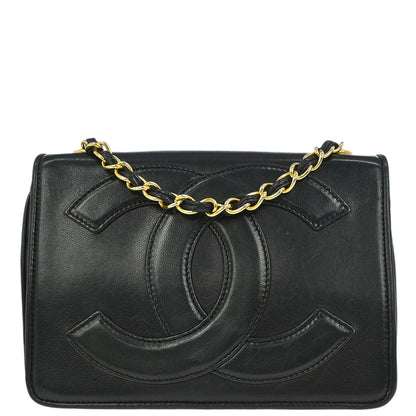 Chanel 1986-1988 Black Lambskin Full Flap Shoulder Bag