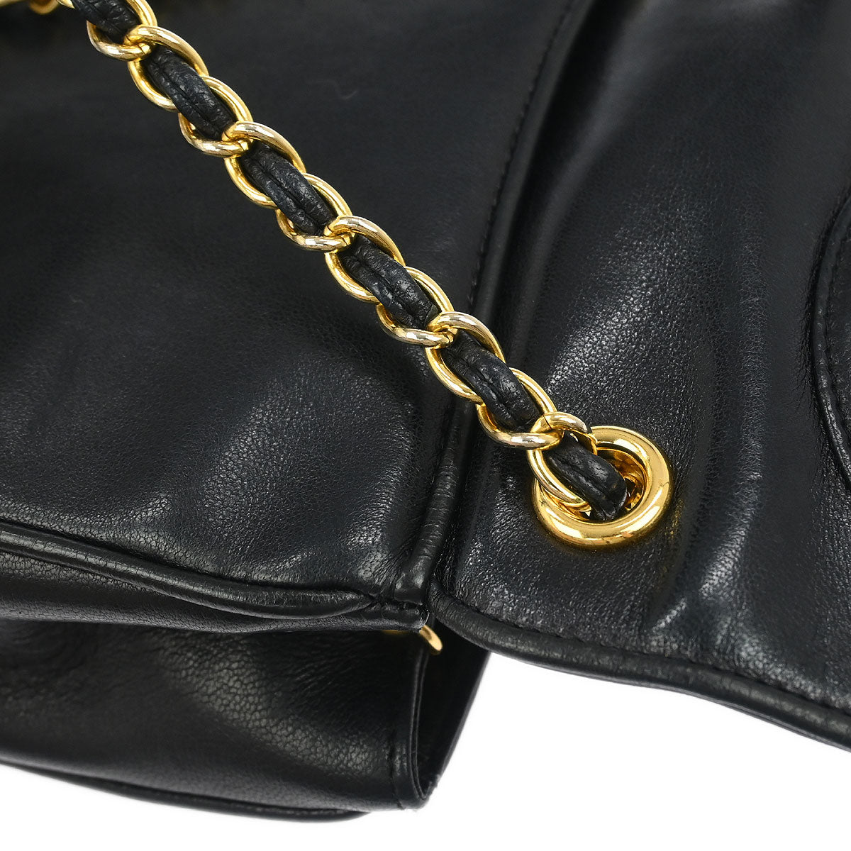 Chanel 1986-1988 Black Lambskin Full Flap Shoulder Bag