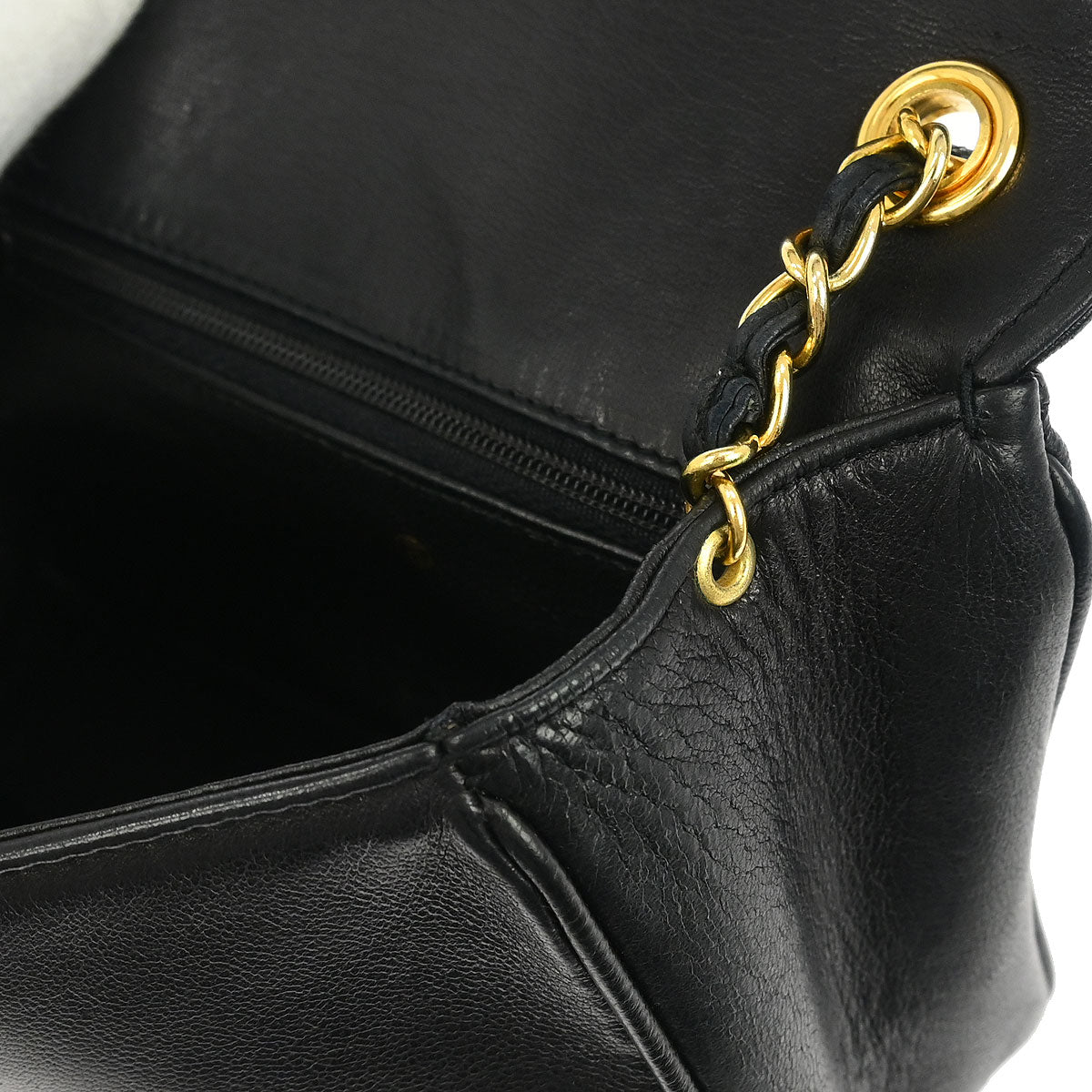 Chanel 1986-1988 Black Lambskin Full Flap Shoulder Bag