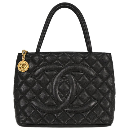 Chanel 2002-2003 Black Caviar Medallion Tote Handbag