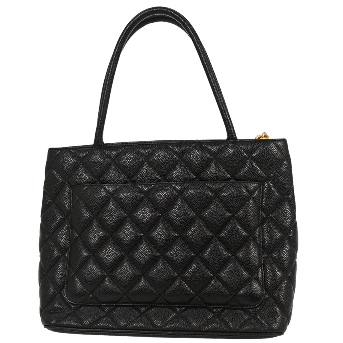 Chanel 2002-2003 Black Caviar Medallion Tote Handbag