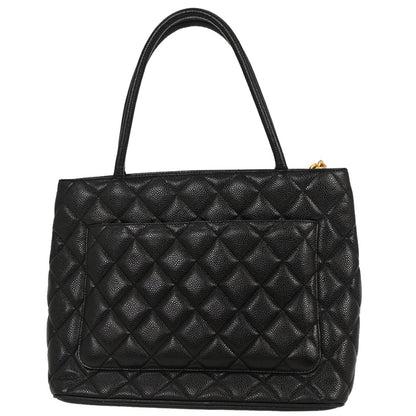 Chanel 2002-2003 Black Caviar Medallion Tote Handbag