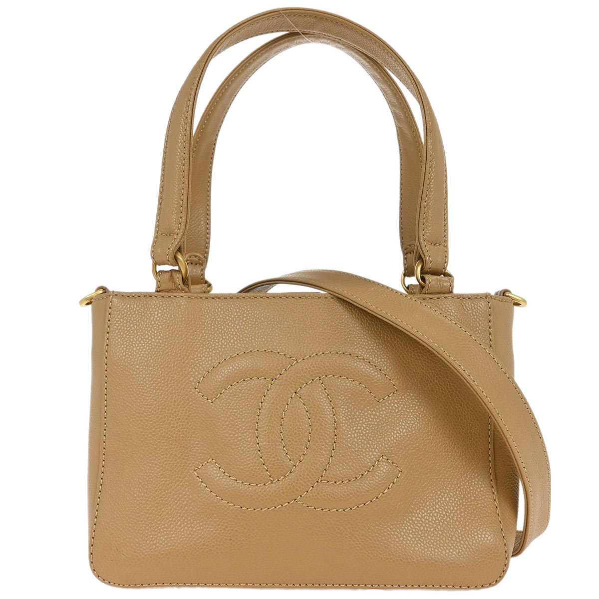 Chanel Beige Caviar 2way Shoulder Tote Bag