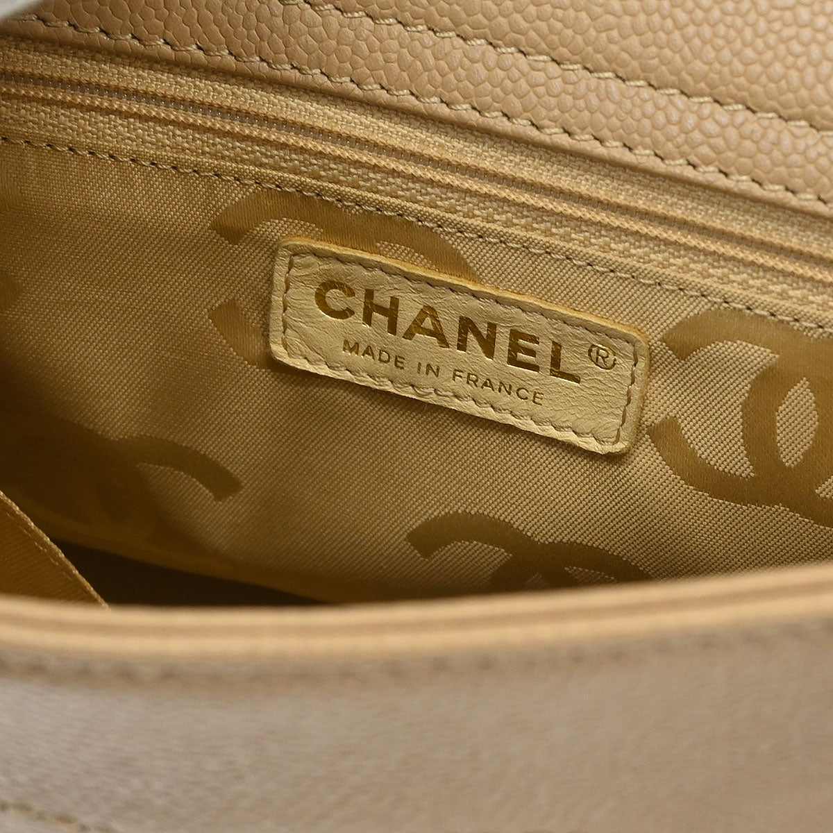 Chanel Beige Caviar 2way Shoulder Tote Bag