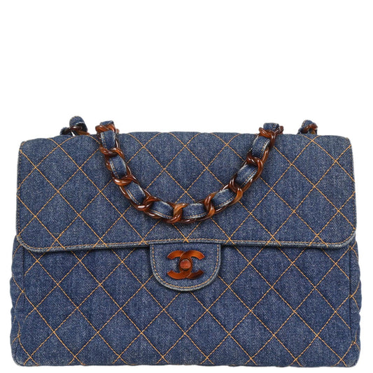 Chanel 1996-1997 Blue Denim Jumbo Classic Flap Shoulder Bag