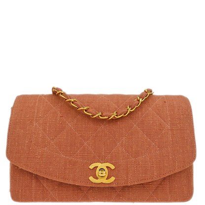 Chanel 1991-1994 Pink Linen Canvas Small Diana Shoulder Bag