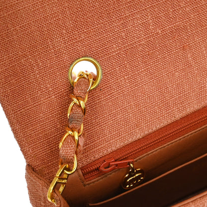 Chanel 1991-1994 Pink Linen Canvas Small Diana Shoulder Bag