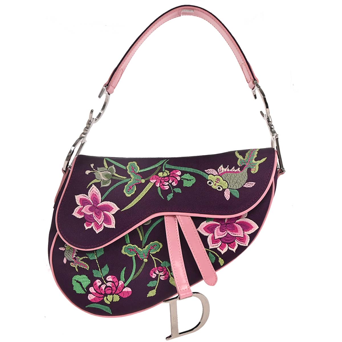 Christian Dior Purple Satin Saddle Handbag