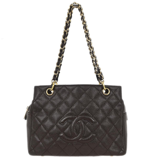 Chanel Brown Caviar Petite Timeless Tote PTT Chain Handbag