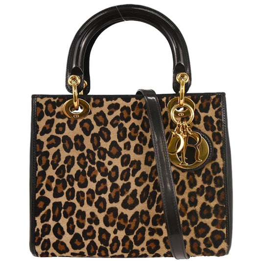 Christian Dior * Brown Pony Hair Lady Dior 2way Shoulder Handbag
