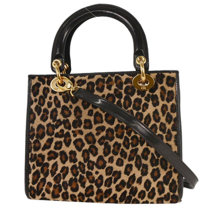 Christian Dior * Brown Pony Hair Lady Dior 2way Shoulder Handbag