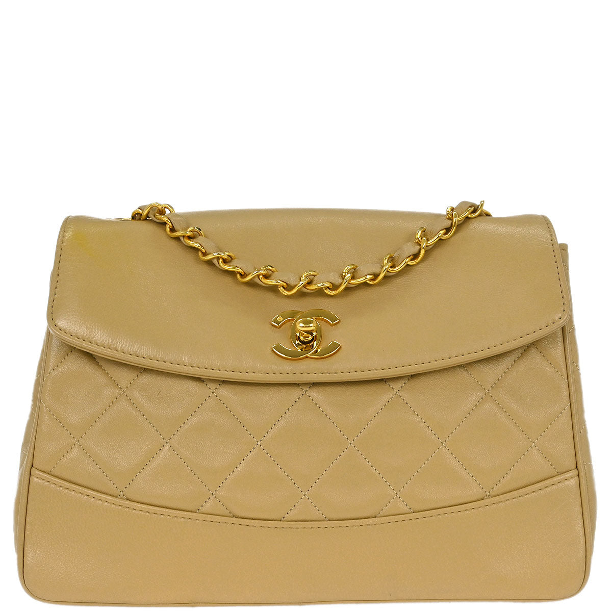 Chanel 1989-1991 Beige Lambskin Single Flap Shoulder Bag
