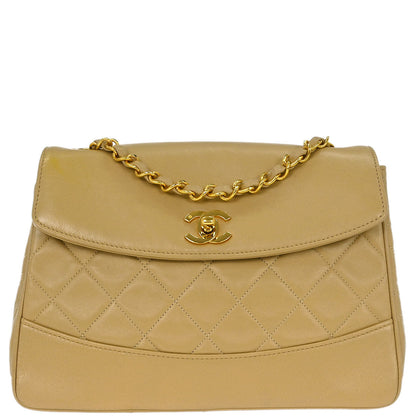 Chanel 1989-1991 Beige Lambskin Single Flap Shoulder Bag