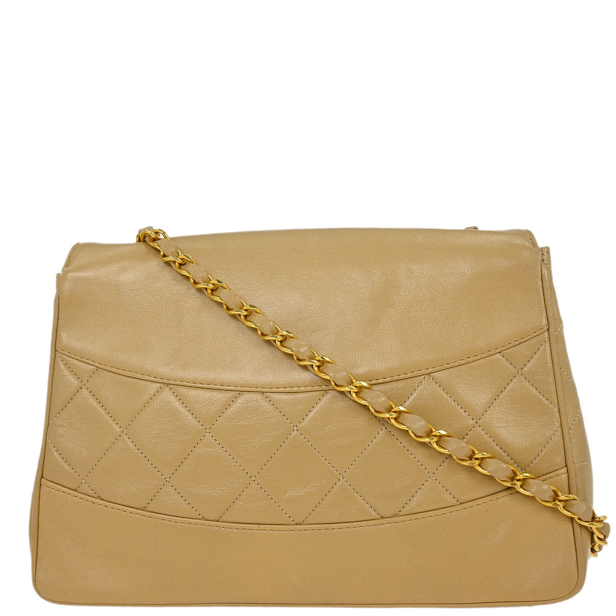 Chanel 1989-1991 Beige Lambskin Single Flap Shoulder Bag