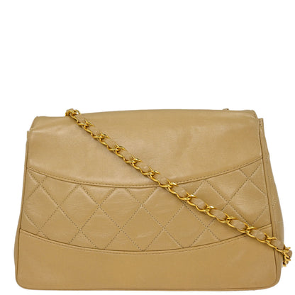 Chanel 1989-1991 Beige Lambskin Single Flap Shoulder Bag