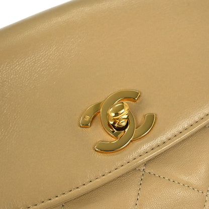 Chanel 1989-1991 Beige Lambskin Single Flap Shoulder Bag