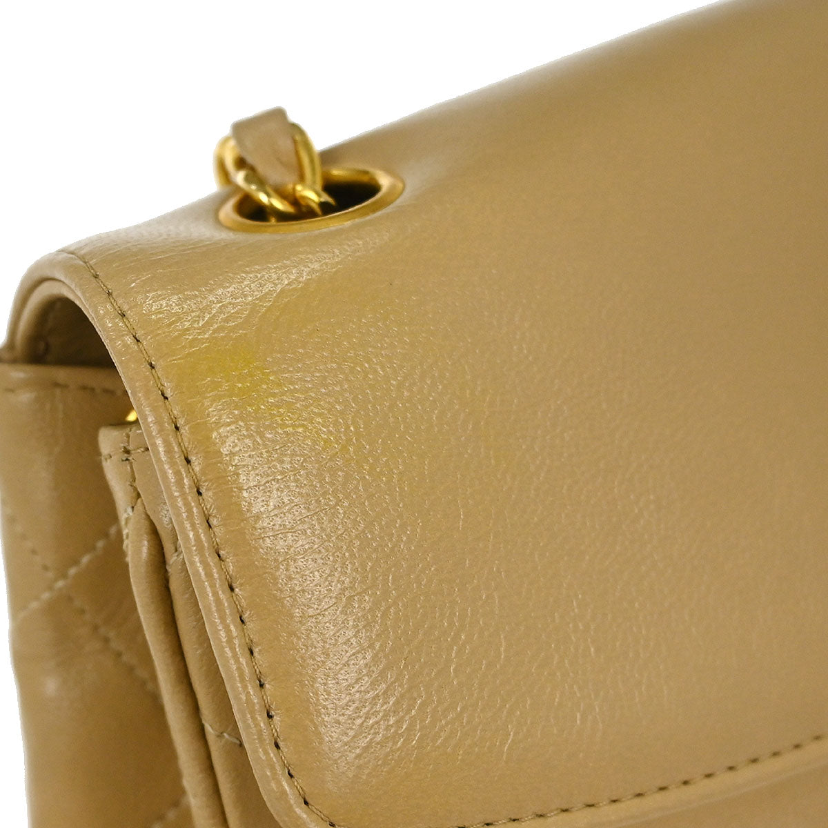 Chanel 1989-1991 Beige Lambskin Single Flap Shoulder Bag