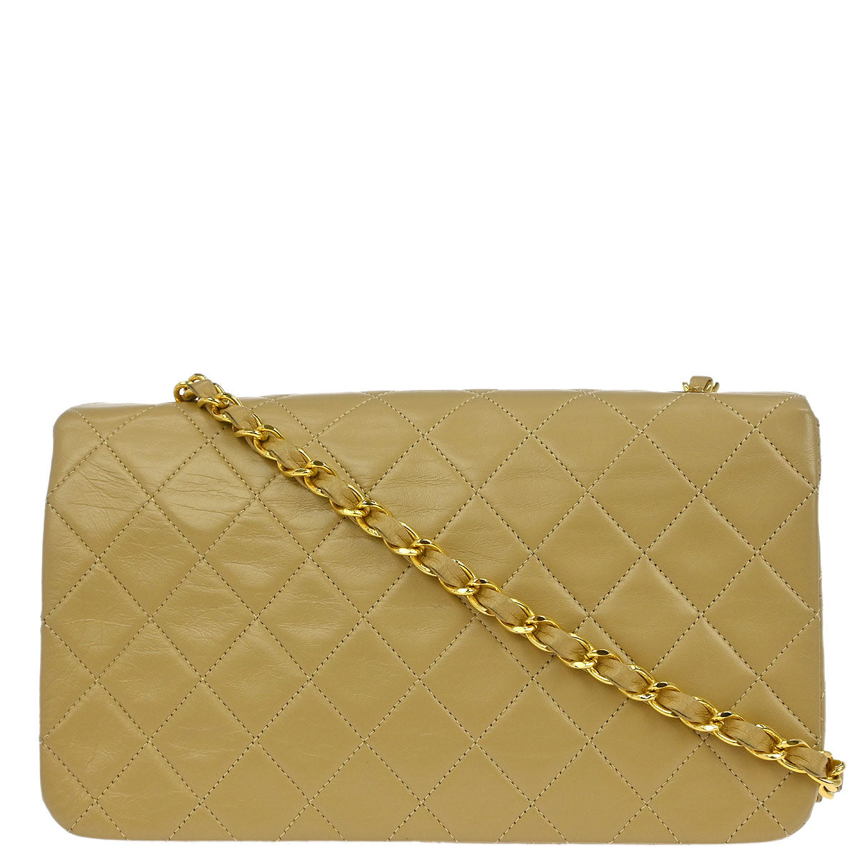 Chanel 1989-1991 Beige Lambskin Turnlock Small Full Flap Shoulder Bag
