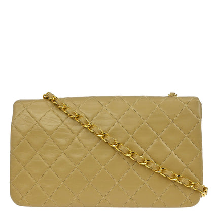 Chanel 1989-1991 Beige Lambskin Turnlock Small Full Flap Shoulder Bag