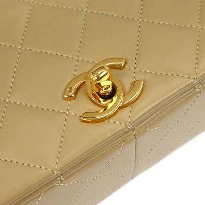 Chanel 1989-1991 Beige Lambskin Turnlock Small Full Flap Shoulder Bag