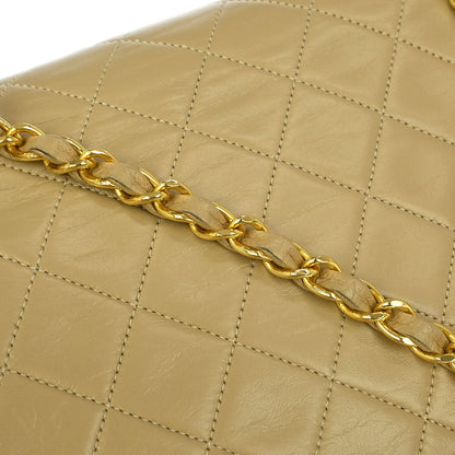Chanel 1989-1991 Beige Lambskin Turnlock Small Full Flap Shoulder Bag