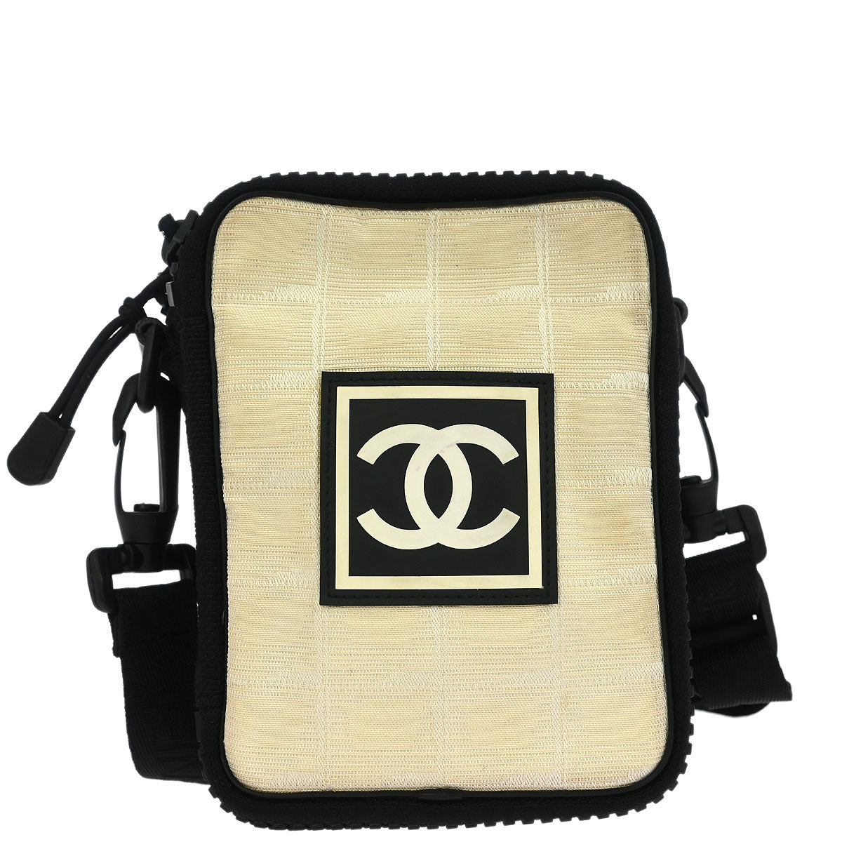 Chanel Black White Nylon Jacquard Travel Line Crossbody Bag
