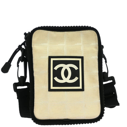 Chanel Black White Nylon Jacquard Travel Line Crossbody Bag