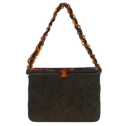 Chanel Brown Suede Acrylic Chain Handbag