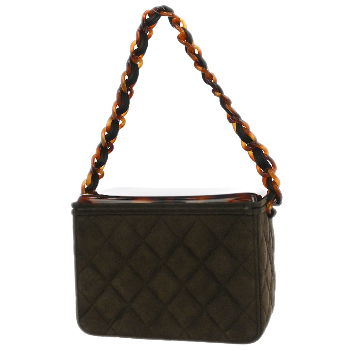 Chanel Brown Suede Acrylic Chain Handbag