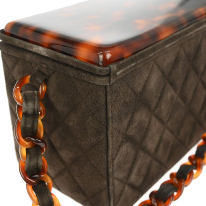 Chanel Brown Suede Acrylic Chain Handbag
