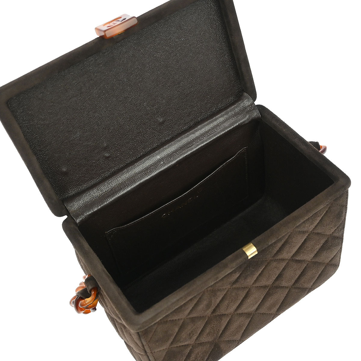 Chanel Brown Suede Acrylic Chain Handbag