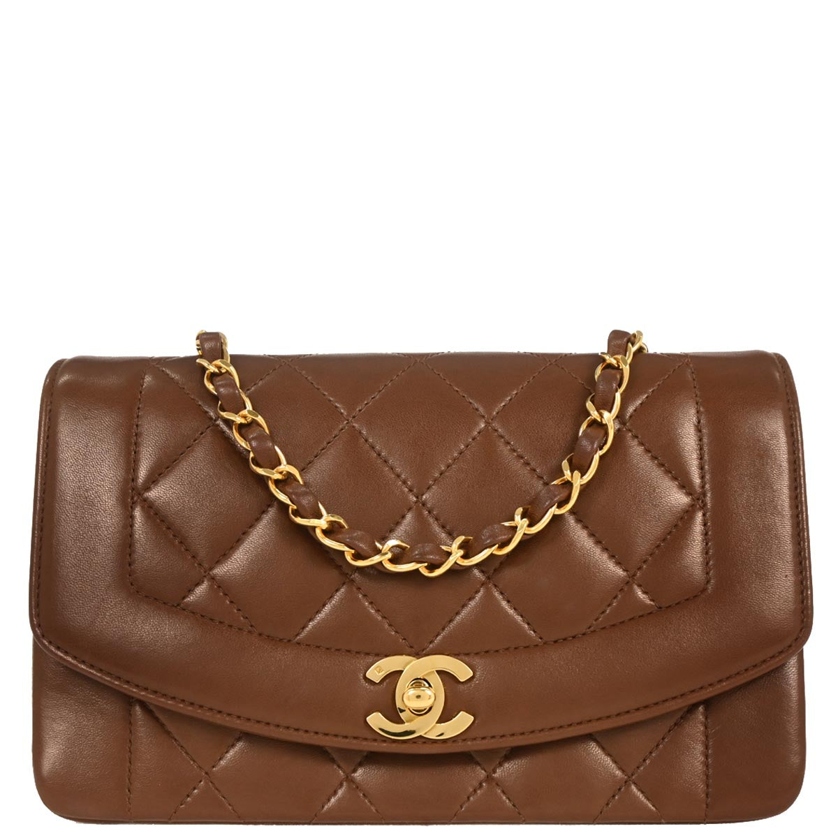Chanel 1991-1994 Brown Lambskin Small Diana Shoulder Bag
