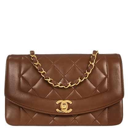 Chanel 1991-1994 Brown Lambskin Small Diana Shoulder Bag