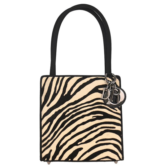 Christian Dior * White Black Pony Hair Satin Zebra Handbag