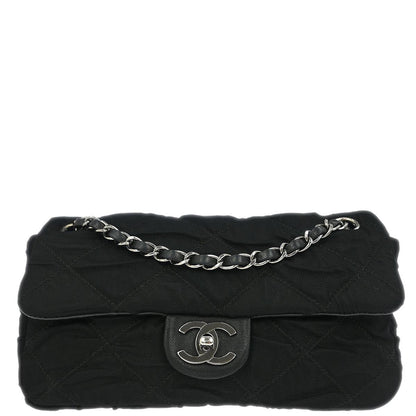 Chanel 2006-2008 Black Nylon Mesh Lambskin Single Flap Shoulder Bag