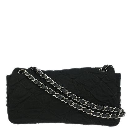 Chanel 2006-2008 Black Nylon Mesh Lambskin Single Flap Shoulder Bag